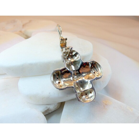 VTG Sterling Silver Real Marcasite Cross Oxidized Pendant Lock Bail - Picture 6 of 9